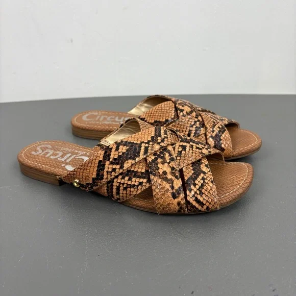 Circus by Sam Edelman Burnett Snakeskin Slip-On Sandals | Crisscross Slide Flats - Picture 2 of 7